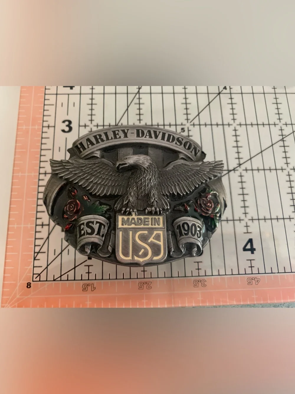 Harley-Davidson Roses and Eagles USA Belt Buckle Pewter Vintage 1980’s